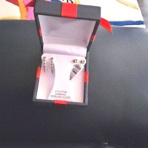 Elegant Genuine Diamond 14k Over S925 Sterling Silver 2pc Earring Set